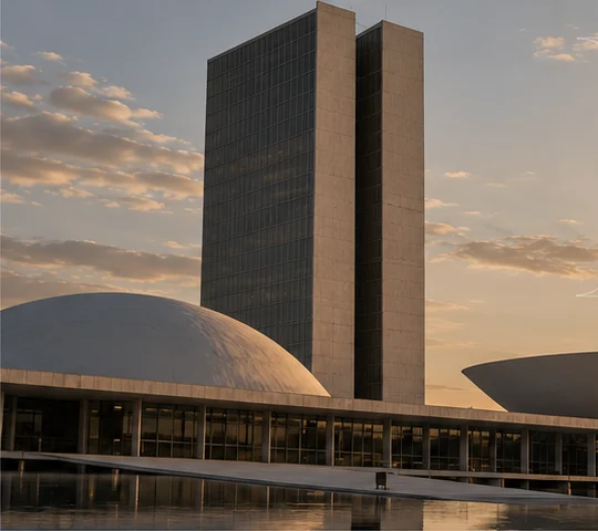 Congresso Nacional, em Brasília, ao entardecer.